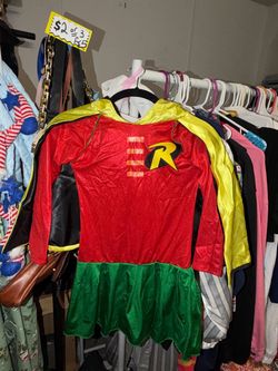 Robin Superhero Costume Dress with Cape - Size M