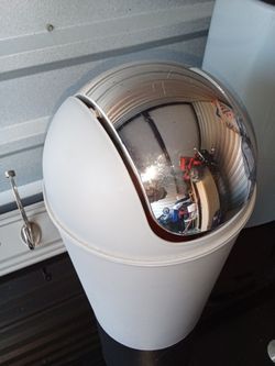 White Trash Can with Chrome Swivel Lid