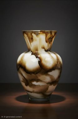 Mastro Vetraio Marbled White & Brown Glass Vase Made in Italy 10"
