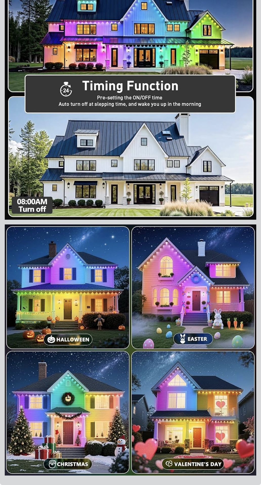 LETIANPAI 300FT Permanent Outdoor LightsRGB Eaves Light with App Control RemoteDIY Scene Modes IP67 Waterproof Under Eave LightingOutdoor Lights fo