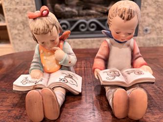 Vintage Hummel Goebel “Bookworms” bookends, Boy & Girl reading (Hummel 14 A & B)