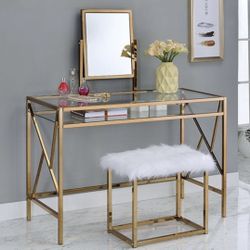 Champagne Vanity Table Set W/ Stool Brand New In Box 