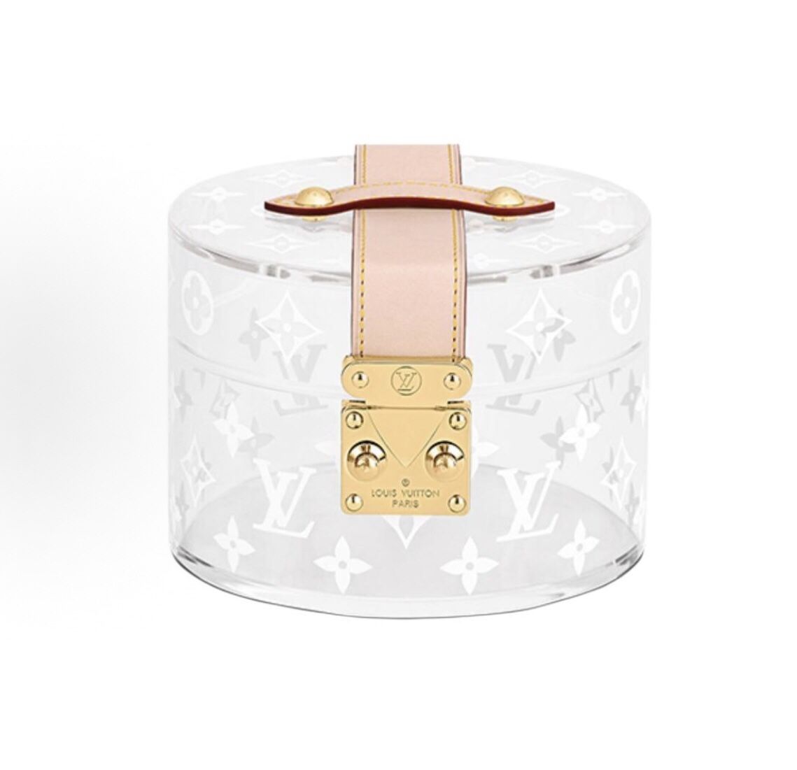 LOUIS VUITTON SCOTT, letter print, Trunk S lock emblem, acrylic, cylinder - shaped makeup bag/handbag, regular, men's style, transparent color(off35)7