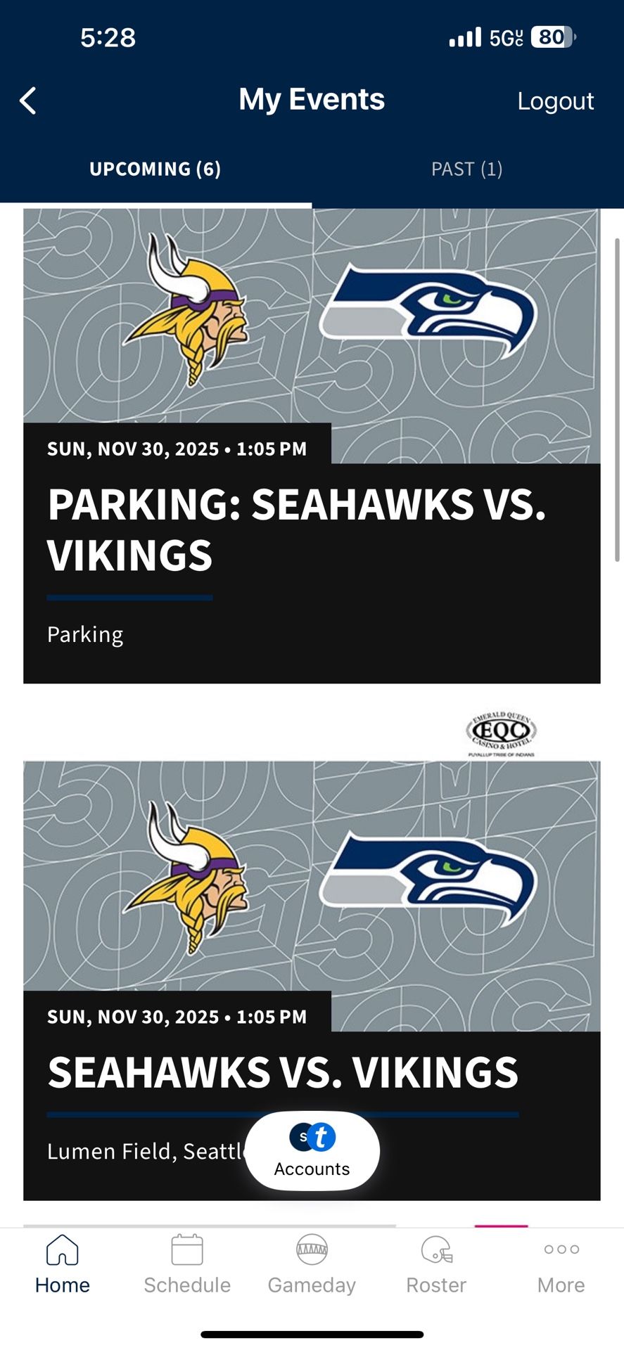 Seahawks Vs Vikings Plus Parking