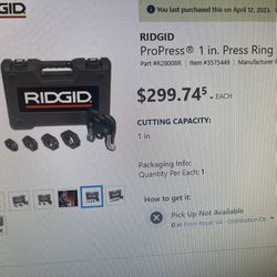 New Ridgid 1 inch pro press Ring for pipe copper never used still in plastic for sale 