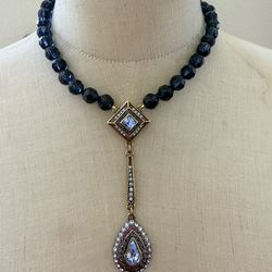 Heidi Daus Blue Crystal Drop Statement Choker Necklace