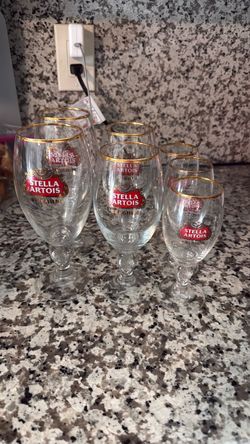 Stella Artois Belgium Chalice Glasses Set of 6
