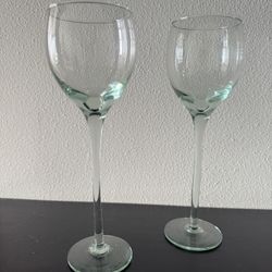 Beautiful set of 2 Long Stem Crystal Elongated Wine Glasses Hand Blown