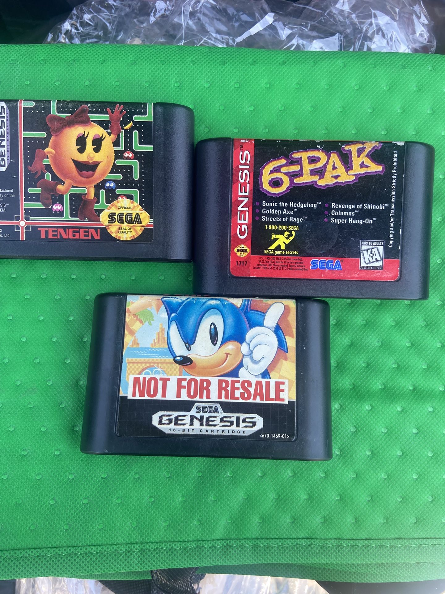 Vintage Sega Genesis Games Ms. Pac-Man + Sonic The Hedgehog ~ Original *WORKING*
