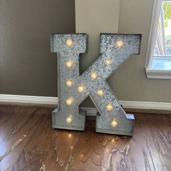 20” Silver Metal Lighted Initial Letter K Wall Art