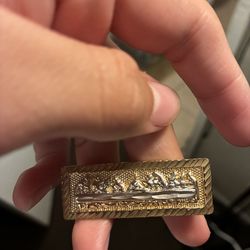 Gold plated last supper double ring