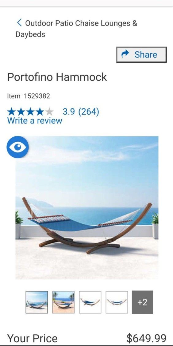 COSTCO PORTOFINO HAMMOCK- New IN Box- Frame Only