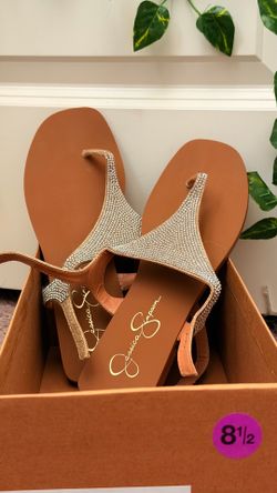Jessica Simpson Shoes | Jessica Simpson Glittery T-Strap Sandals | Color: Gold Glitter Fabric  | Size: 8 1/2 M