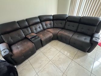 Free Brown Leather Recliner Sectional Sofa Couch