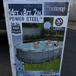Bestway Power Steel 14' x 8'2" x 39.5" Oval Above Ground Pool Set | Includes 530gal Filter Pump, Ladder, ChemConnect Dispener