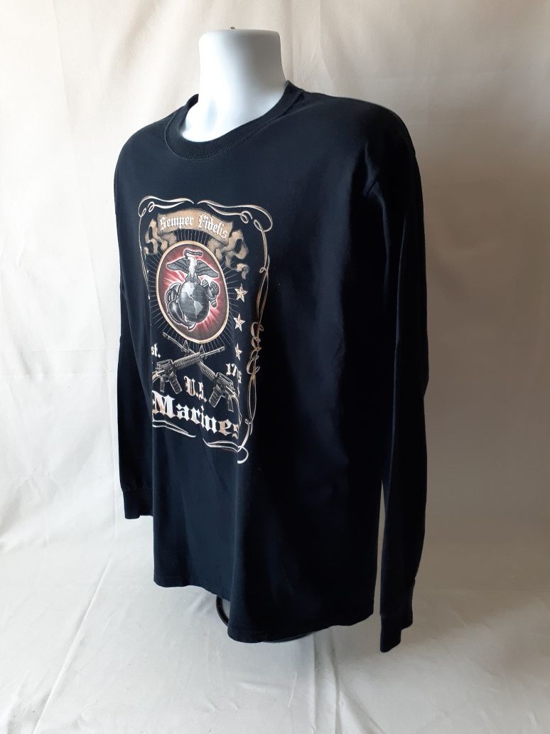 Fruit of the Loom US Marines men's black long sleeve t-shirt size L