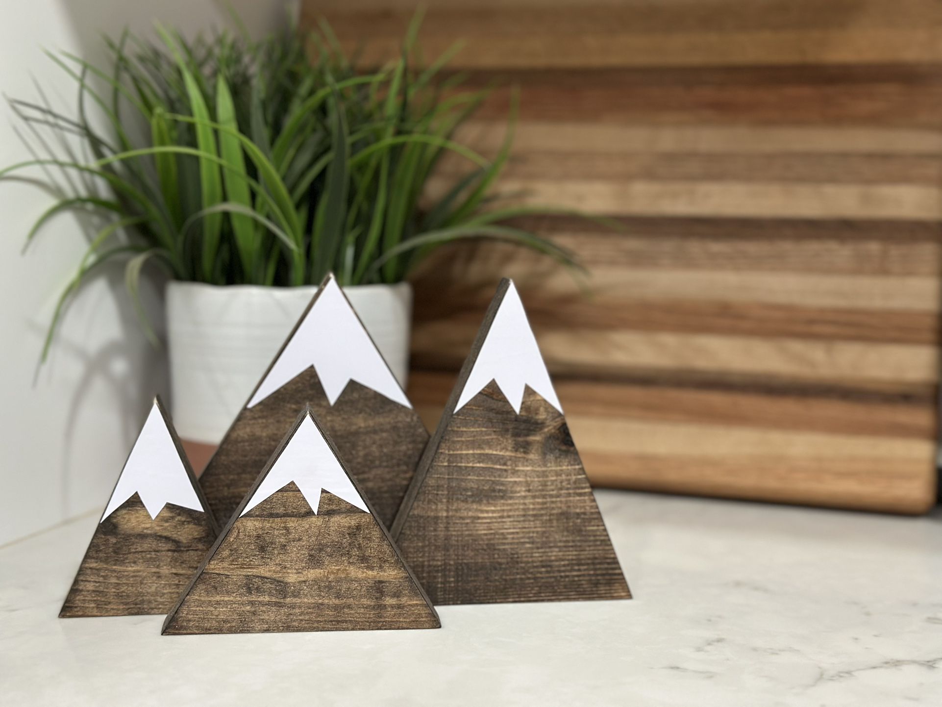 Set of 4 / Mountain Decor / Mountain Shelf Sitters / Wooden Mountains / Shelf Decor / Engraving