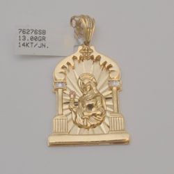 14K Karat Yellow Gold Religious Design Saint Barbara Pendant Charm 1.6 inches