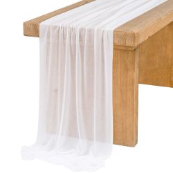 Ling's Moment 14Ft Brilliant White Sheer Chiffon Like Table Runner With Silver Sparkle For Rustic Boho Wedding Party Bridal Shower Decorations Birthda