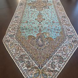 60”( length) 19”( width) beautiful traditional hand made Persian decorative termeh pattern table cloth from Persia  (Cyan color)