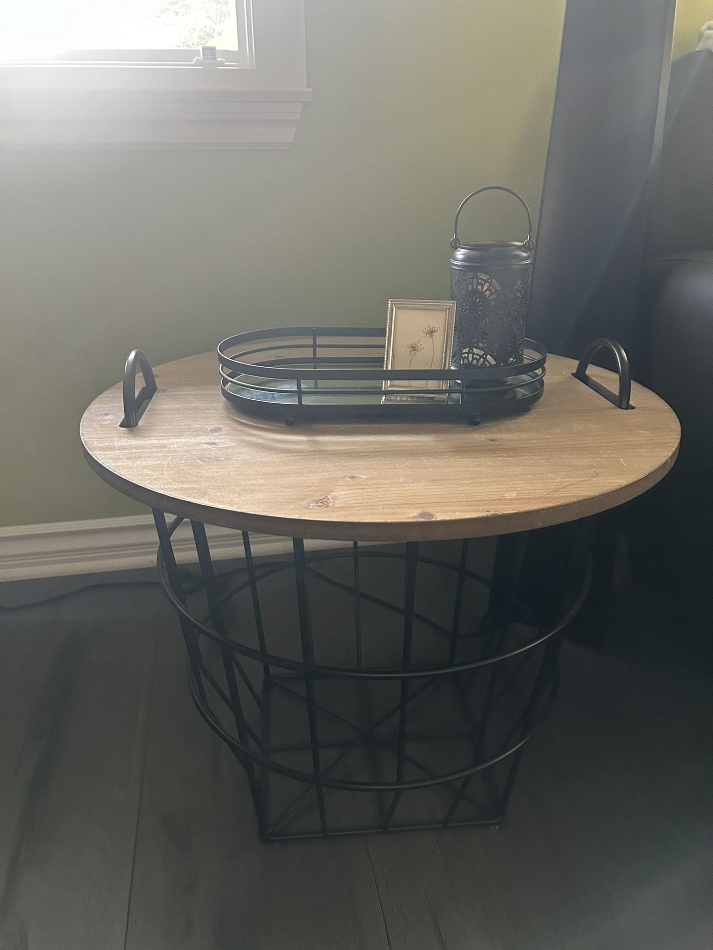 Side End Table Black Wood with Storage