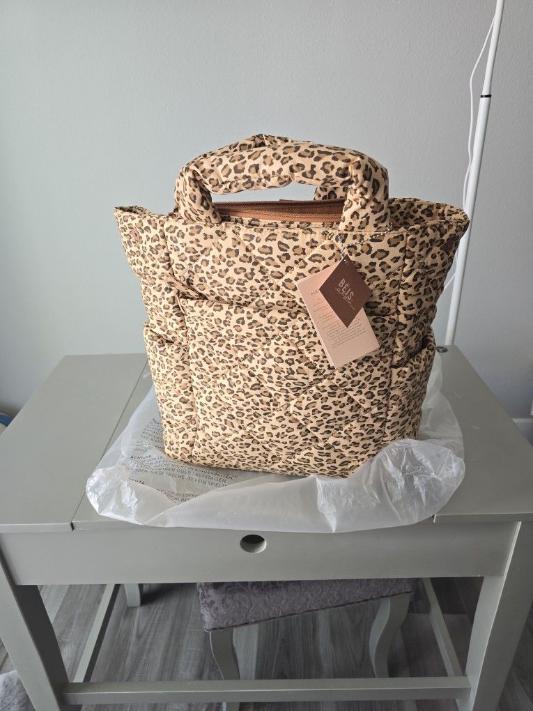 BEIS x Elsa Hosk Quilted Backpack Tote Diaper Bag in Animal Print Wild Child