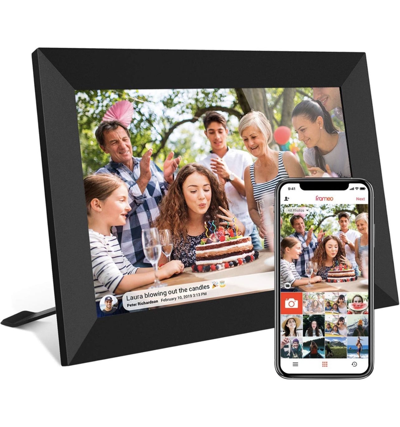 FRAMEO 10.1 Inch Smart WiFi Digital Photo Frame 1280x800 IPS LCD Touch Screen,Auto-Rotate Portrait&Landscape,Built in 16GB Memory,Share Moments
