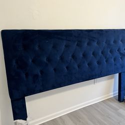King Sized Blue Suede Tufted Headboard