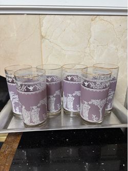Set of 6 vintage Wedgwood Hellenic barware Lilac/ lavender