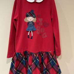 Mayoral Gil’s 3D Aplique Adorned Pleated Plaid Dress, Size 8 (128 cm)