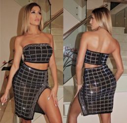 Queening Rhinestone Two Piece Skirt Set (New)