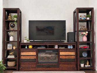 72” TV Console with Electric Fireplace and 2 side consoles