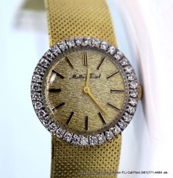 Vintage Mathey-Tissot Ladies 14k Gold and Diamond Watch w/ Box Approx 1.00 TCW