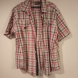 Ecko Unlimited Men's Plaid Short Sleeve Button up Shirt XXXLARGE Red, White and Grey 