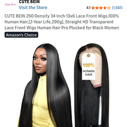 Human hair lace front 34 inches
