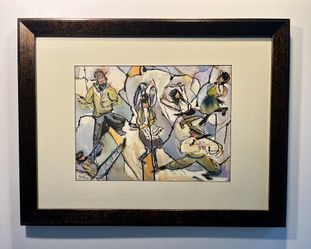 Original FRAN BARRISH Watercolor & Ink Painting "Peasant Dance" Jewish Art