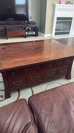 Wood Coffee Table with Storage Drawers