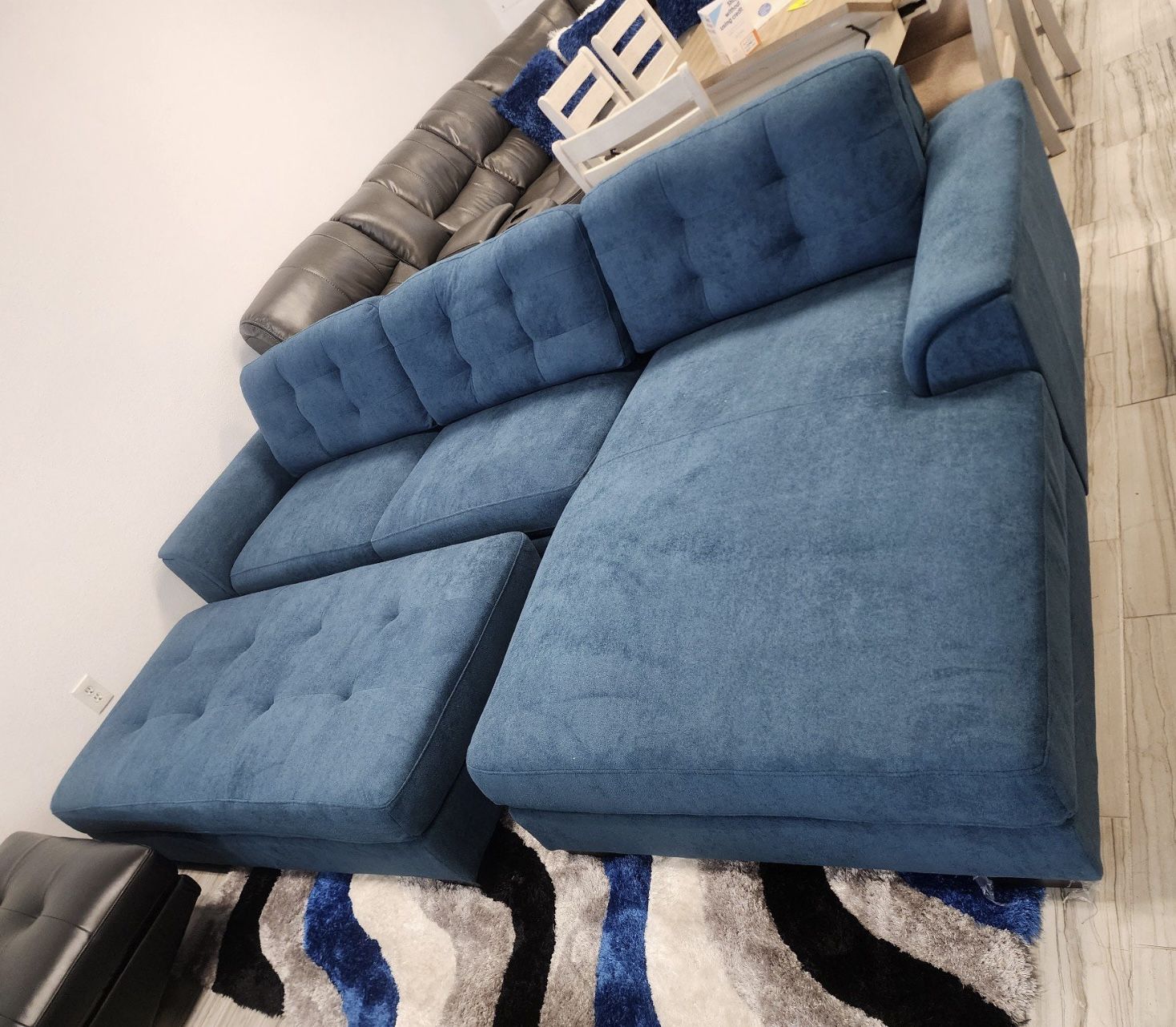 Biscayne Blue Fabric Sectional Sofa And Ottoman Set