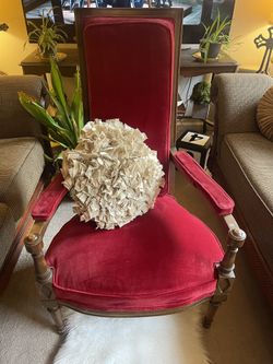 Item: Vintage Italian Style Hollywood Regency Red High Back Lounge Arm Chair