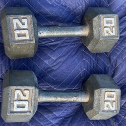 Dumbbells weights set of 20lbs, metal, used not new, good and strong condition. West Boca 