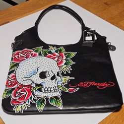 Ed Hardy Skull Rose Rhinestones Tote Bag Y2K  Punk Tattoo NWT