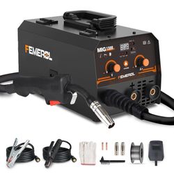  Welder,2 in 1 Flux core/Stick Welder,130Amp 110V Gasless MIG Welding Machine with Synergy IGBT Inverter Welder Portable Wire Feed Welder