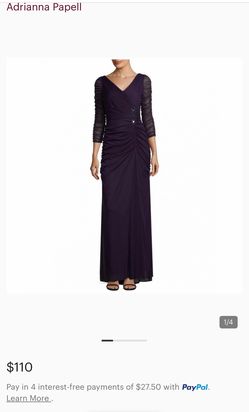 Adrianna Papell Sheer Quarter Sleeve Rouched Layered Formal Black Tie Gown