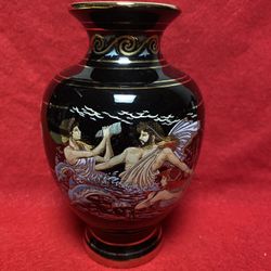 5.75 Inch 24k Black & Gold Handmade In Greece Imported From Greece Greek Ceramic Vase 