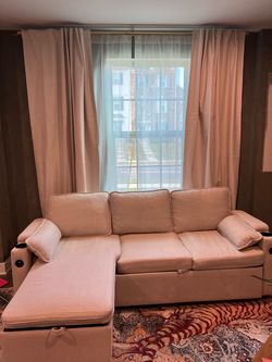 Cream Sofa Bed w/ Storage and USB Ports