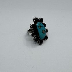 Turquoise Silver Flower Ring size 5