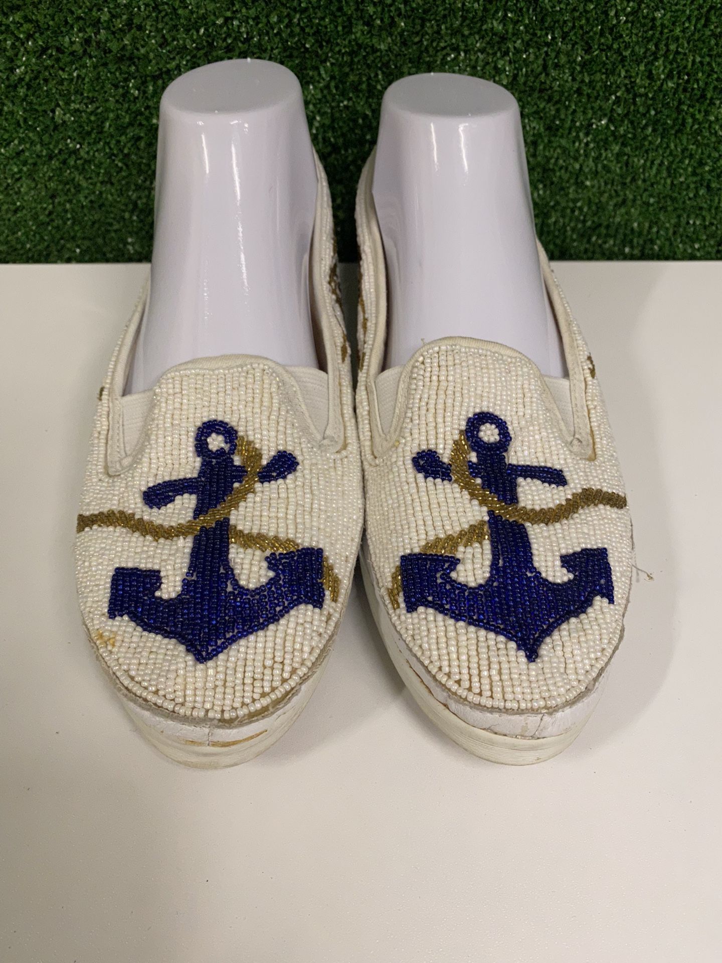 Beadz Tm White Anchor Beaded Flats Size 9 1/2