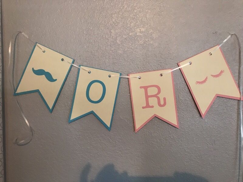 Gender reveal theme staches or lashes banner