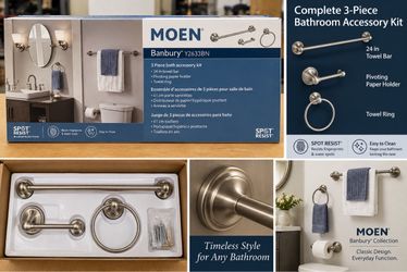 NEW Moen Banbury 3-Piece Bathroom Hardware Set – Brushed Nickel