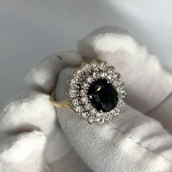 Ladies Blue Sapphire Diamond Ring 